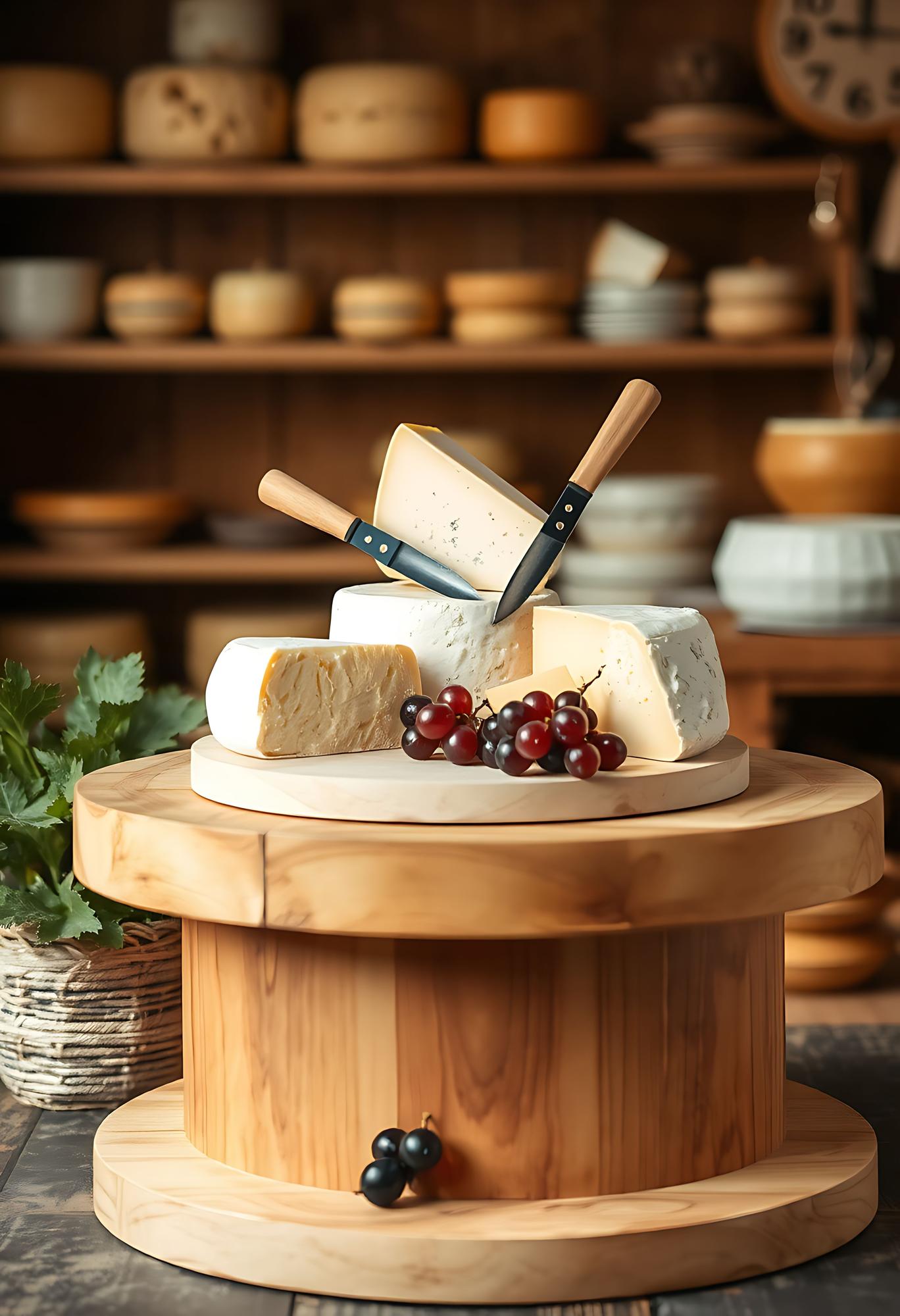 Artisan cheese on wooden board
